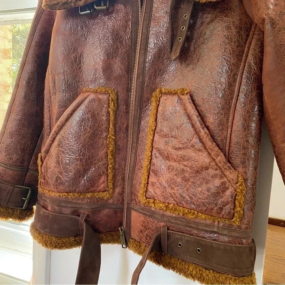 Free People Maverick Shearling Leather Jacket Brown Small - Picture 9 of 17